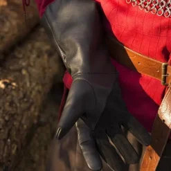 Epic Armoury Gants Médiévaux En Cuir, Noirs -Tir à l'arc Soldes 2023 gants medievaux en cuir noirs 2